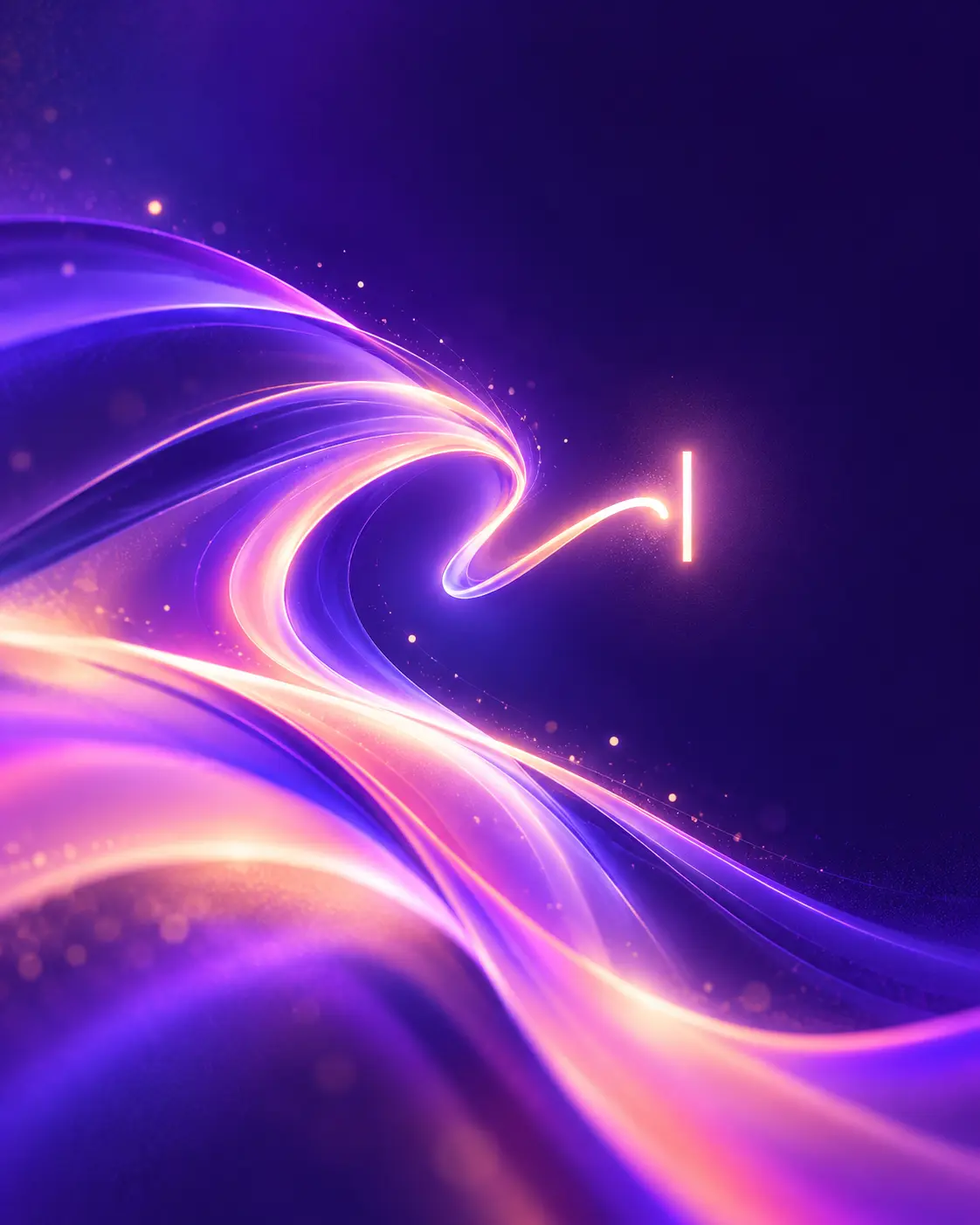 AI image: glowing purple and peach ribbons of light forming a text cursor